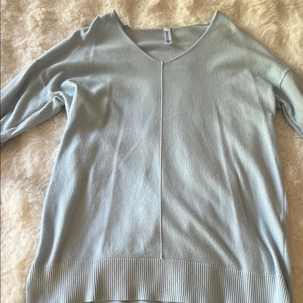 Light Blue V-Neck Women's Sweater